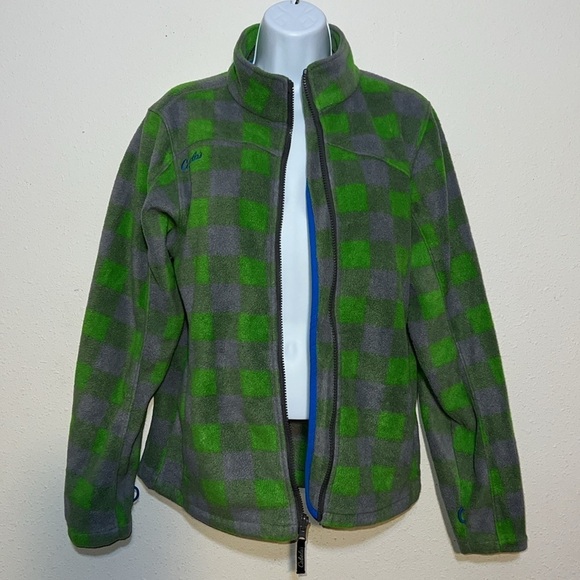 Cabelas Youth Unisex Green Grey Plaid Fleeced Zip Up Jacket Size XL - Picture 1 of 13